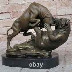 Signée Bull Vs Grizzly Ours Bronze Sculpture Statue Art Déco Stock Marché Solde