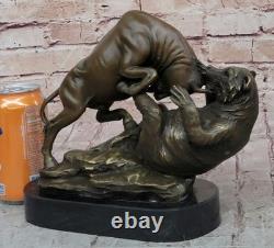 Signée Bull Vs Grizzly Ours Bronze Sculpture Statue Art Déco Stock Marché Solde