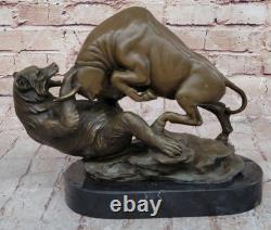 Signée Bull Vs Grizzly Ours Bronze Sculpture Statue Art Déco Stock Marché Solde