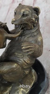 Signée Bull Vs Grizzly Ours Bronze Sculpture Statue Art Déco Stock Marché Solde