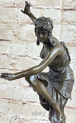 Signée Cl. Jr. Colinet, Bronze Statue Art Déco Fille Sculpture Oriental Danseuse