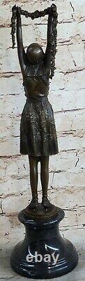 Signée D. H. Bronze Statue Art Déco Danseuse Sculpture Figurine Gift