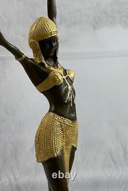Signée D. H. Bronze Statue, Art Déco Danseuse Sculpture Fonte Figurine