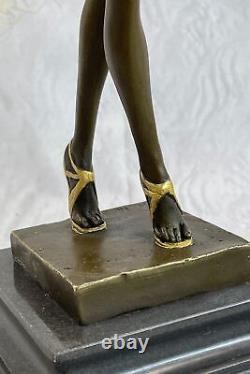 Signée D. H. Bronze Statue, Art Déco Danseuse Sculpture Fonte Figurine