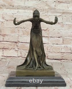 Signée D. H Chiparus, Bronze Art Déco Danseuse Sculpture Nouveau Marbre Nr