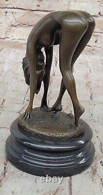 Signée Haute Qualité Cesaro Art Déco Bronze Chair Fille Socle Statue Solde