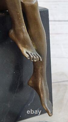 Signée Mavchi Bronze Statue Style Art Nouveau Deco Nue Fille Figurine Affaire
