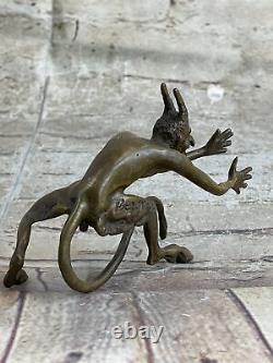 Signée Original Diable Chair Ange Satyre Bronze Sculpture Deco Figurine Art