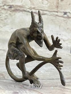 Signée Original Diable Chair Ange Satyre Bronze Sculpture Deco Figurine Art