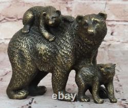 Signée Original Ours Famille Portrait Buste Bronze Sculpture Art Déco