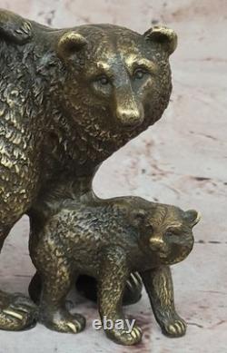 Signée Original Ours Famille Portrait Buste Bronze Sculpture Art Déco
