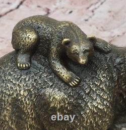 Signée Original Ours Famille Portrait Buste Bronze Sculpture Art Déco