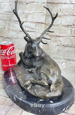 Statue En Bronze De Cerf Chasseur Trophée Sculpture Art Déco Figurine NR