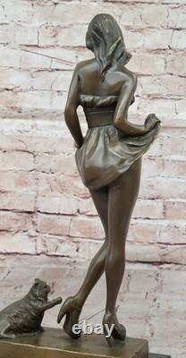 Statue En Bronze Originale Vitaleh D'Art Érotique Art Déco Sexy Fille Avec Chat