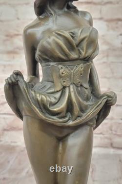 Statue En Bronze Originale Vitaleh D'Art Érotique Art Déco Sexy Fille Avec Chat
