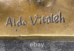 Statue En Bronze Originale Vitaleh D'Art Érotique Art Déco Sexy Fille Avec Chat