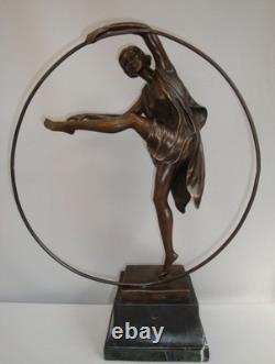 Statue Sculpture Danseuse Cerceau Sexy Style Art Deco Style Art Nouveau Bronze m