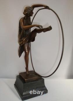 Statue Sculpture Danseuse Cerceau Sexy Style Art Deco Style Art Nouveau Bronze m