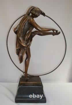 Statue Sculpture Danseuse Cerceau Sexy Style Art Deco Style Art Nouveau Bronze m