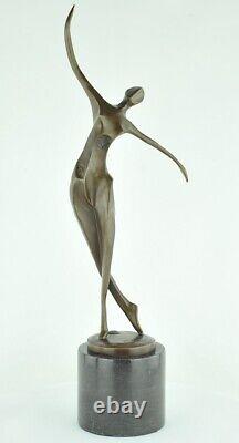 Statue Sculpture Danseuse Nue Acrobate Style Moderne Style Art Deco Bronze massi