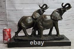 Statue Sculpture Éléphant Le Style Art Déco Bronze Massif Signée