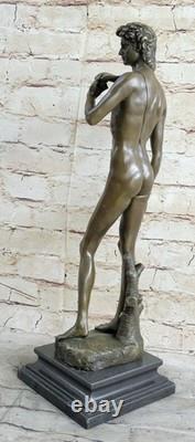 Statue Sculpture En Bronze Pur Marbré Art Déco D'Un Bel Homme Nu David