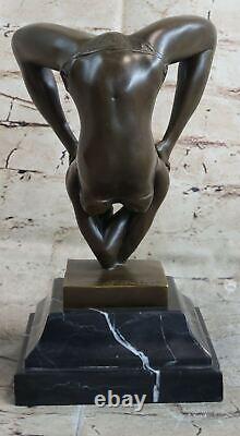 Statue Sculpture Figurine En Bronze De Femme Nue Pratiquant Le Yoga Art Déco