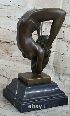 Statue Sculpture Figurine En Bronze De Femme Nue Pratiquant Le Yoga Art Déco