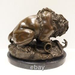 Statue Sculpture Lion Animalier Style Art Deco Style Art Nouveau Bronze massif S