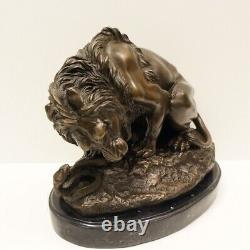 Statue Sculpture Lion Animalier Style Art Deco Style Art Nouveau Bronze massif S