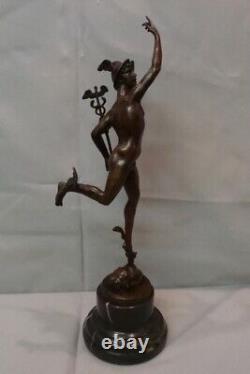 Statue Sculpture Mercure Nu Style Art Deco Style Art Nouveau Bronze massif Signe