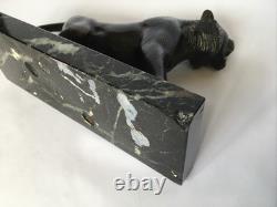Statue TIGRE RUGISSANT en BRONZE Socle MARBRE VERT DE MER d'époque Art Deco