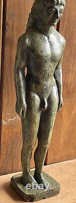 Statue bronze d'après la Grèce antique Kouros patine verte d'époque art deco