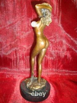 Statue en bronze Nue Demoiselle Sexy Pin-up L'eveil Style Art Deco Style Art Nou