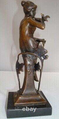 Statue en bronze Oiseau Nue Demoiselle Style Art Deco Style Art Nouveau Bronze S