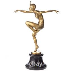 Statue en bronze poli Art Déco d'une danseuse Con Brio d'après Ferdinand Preiss