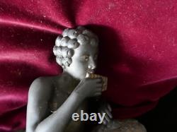 Statue ephèbe à la flute de pan art déco régule sur socle onyx, 42x12xH21cm, P 7kg