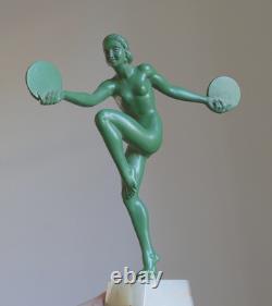 Statue sculpture bronze patiné Art Déco S. MELANI Jeune femme Era Max Le Verrier
