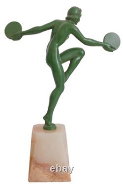 Statue sculpture bronze patiné Art Déco S. MELANI Jeune femme Era Max Le Verrier