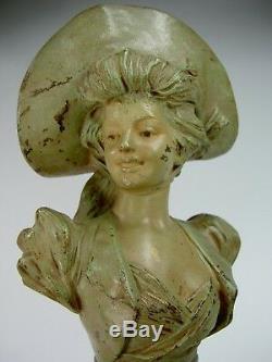 Superb Statue Art Nouveau Sculpture Buste Jeune Fille 1900 Van Der Straeten Deco