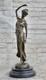 Superbe Fille Signée Sculpture Élégant Art Nouveau Bronze Statue Figurine Deco