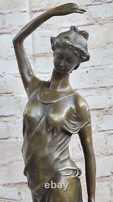 Superbe Fille Signée Sculpture Élégant Art Nouveau Bronze Statue Figurine Deco