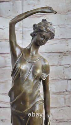Superbe Fille Signée Sculpture Élégant Art Nouveau Bronze Statue Figurine Deco