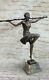 Superbe Grand Bronze Statue Art Déco Danseuse W Thyrsus Signée Pierre Le Faguays
