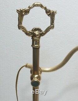 Superbe LAMPE DE BUREAU Télescopique début XXème bronze tulipe à perles