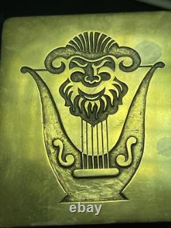Superbe Matrice D'imprimerie Musique Faune À La Lyre Art Deco Bronze Acier