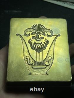 Superbe Matrice D'imprimerie Musique Faune À La Lyre Art Deco Bronze Acier