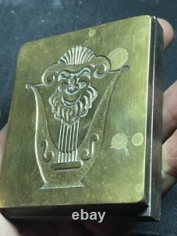 Superbe Matrice D'imprimerie Musique Faune À La Lyre Art Deco Bronze Acier