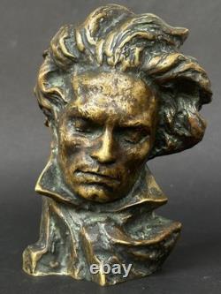 Superbe SCULPTURE BRONZE BUSTE BEETHOVEN signé LE VERRIER LE FAGUAYS Art Deco