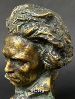 Superbe SCULPTURE BRONZE BUSTE BEETHOVEN signé LE VERRIER LE FAGUAYS Art Deco